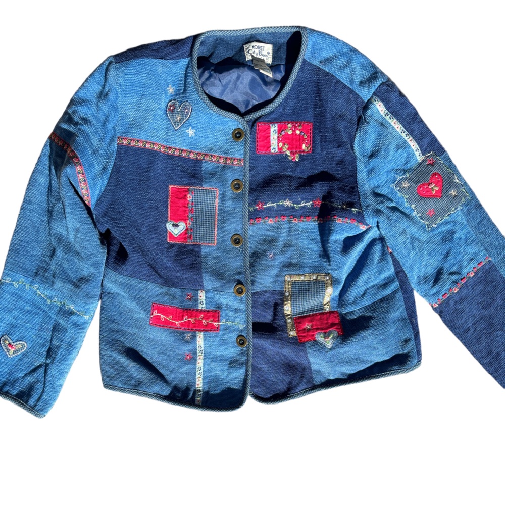 Koret City Blues Patchwork Lined Sweater Large Vi… - image 2